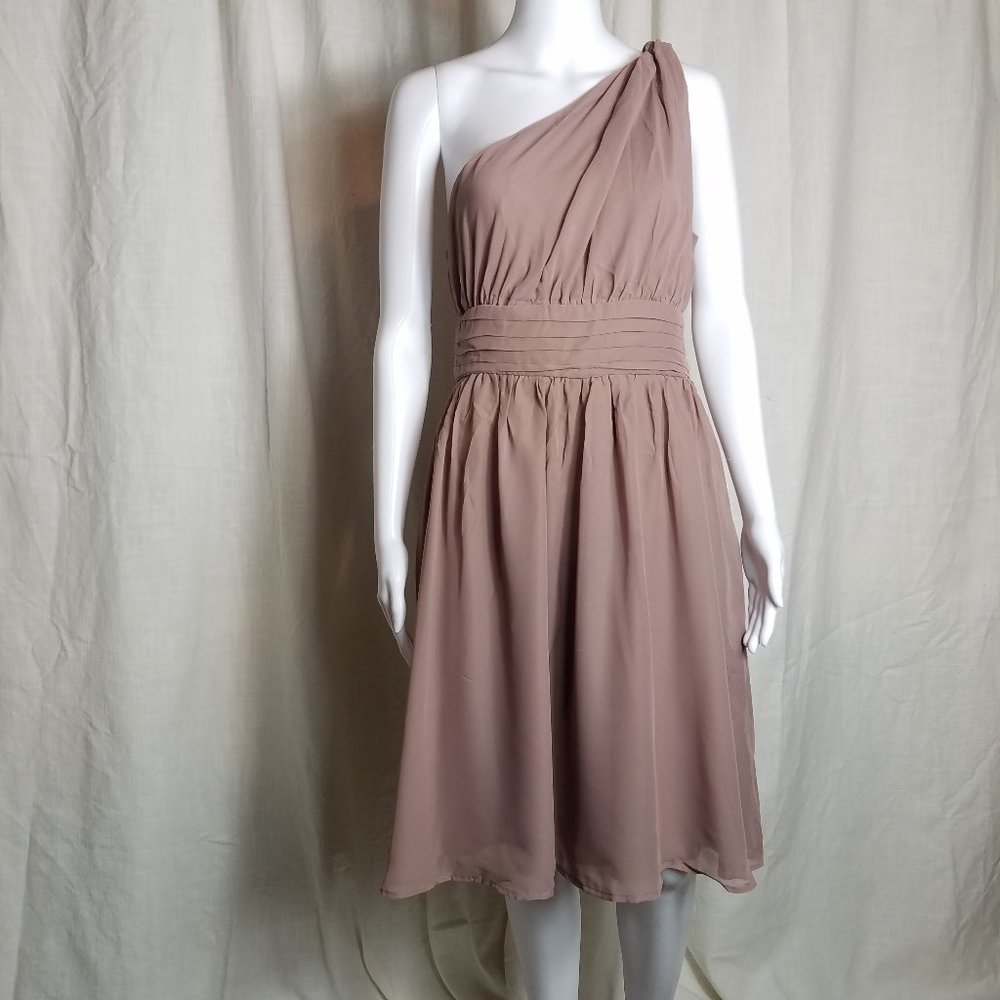Tevolio one shoulder chiffon formal midi dress
